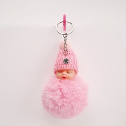Bébé pompon porte-clés rose